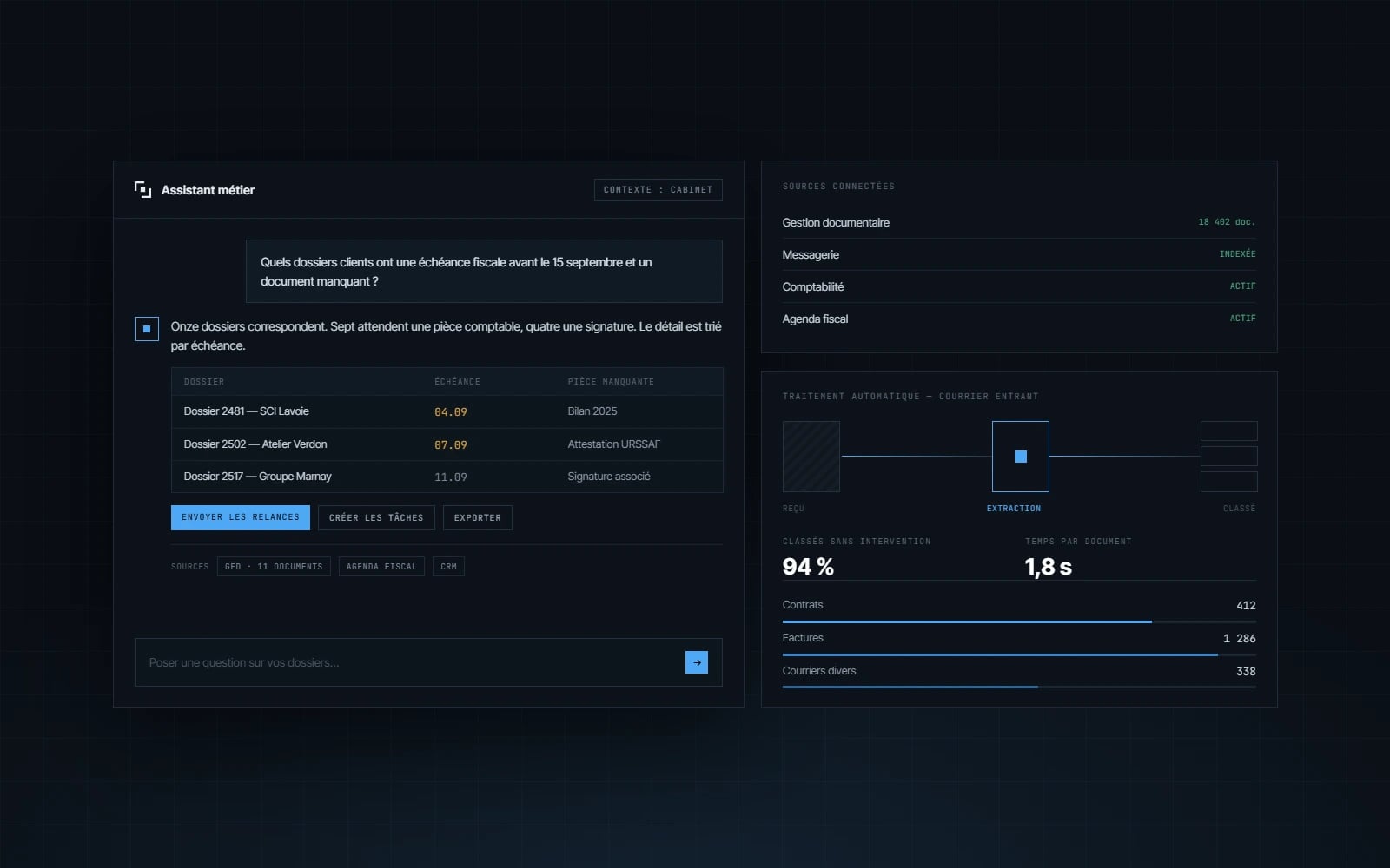 Interface d'un assistant IA métier pour services professionnels